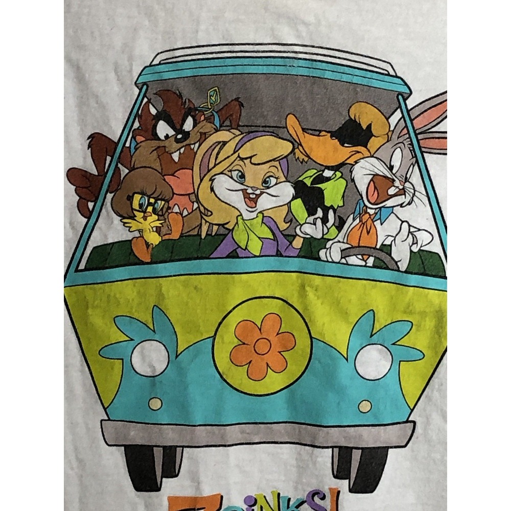 Warner Bros Shirt Mens White Large Looney Tunes Zoinks Mystery Machine 100 Years